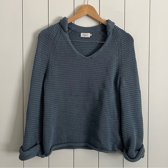 The Reset The Breezy Airy Loose Knit V-Neck Sweater in Steel Blue - Picture 1 of 3